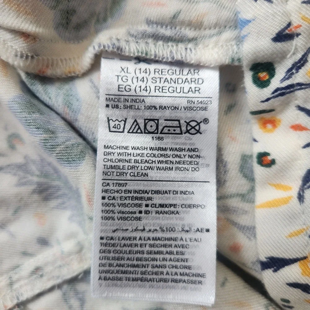 Old Navy Floral Tiered Dress Kids‎ XL 14 Cream Blue Excellent Boho 3/4 Sleeve